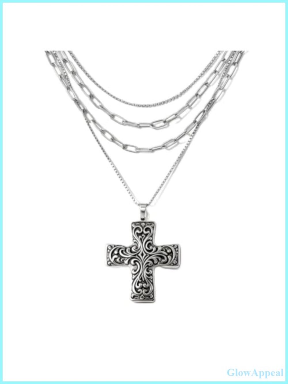 925 Sterling Silver Layered Cross Necklace Chunky Pendant Statement